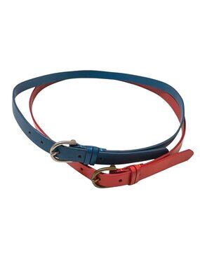 Gap Womens Leather Belt Set Orange/red & Blue With Metal Buckles - Size L- 2 Bel